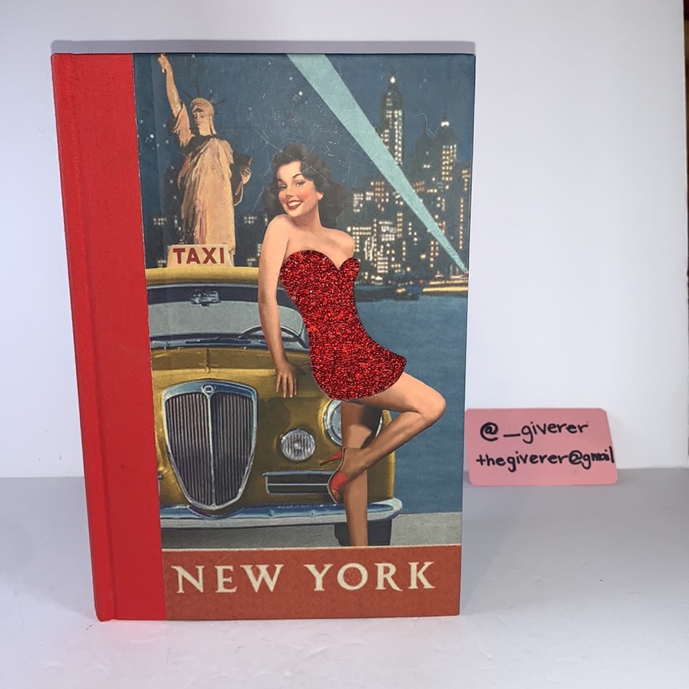 Vintage New York Pin-Up Girl Red Beaded Dress Hardcover Notebook